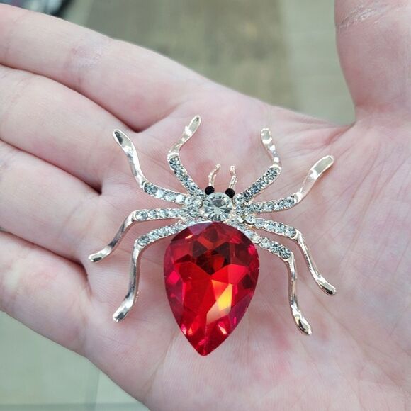 Brand New Red Rhinestone Spider Pin Brooch - Picture 1 of 5